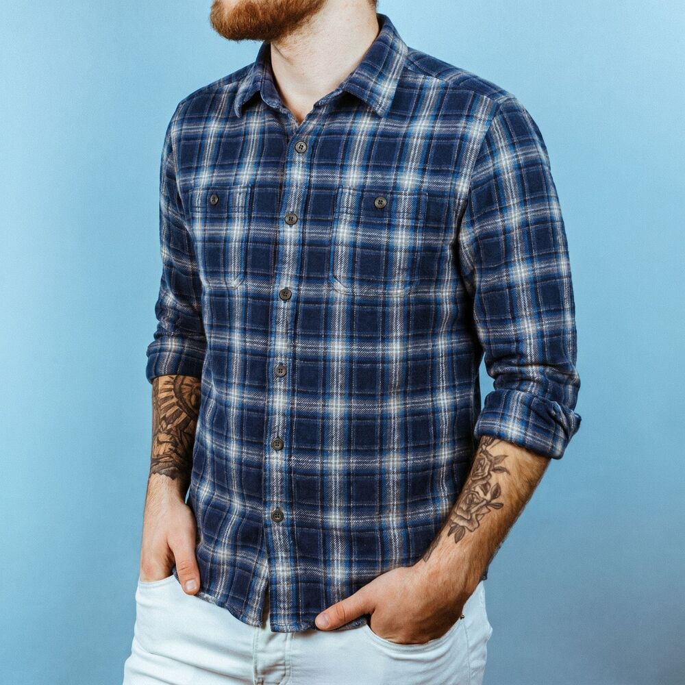 Grayers Heritage Flannel Shirt Mens Medium Long Sleeve Cotton Plaid Blue Collar